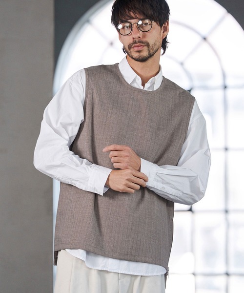 CAMBIO（カンビオ）の「mta602- 脇ZIP付き布帛ピンストライプタンクトップ(BP-BFS0074)（タンクトップ・メンズ・ブラック/グレー/ベージュ・S/M/L）」の12枚目の写真