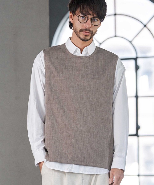 CAMBIO（カンビオ）の「mta602- 脇ZIP付き布帛ピンストライプタンクトップ(BP-BFS0074)（タンクトップ・メンズ・ブラック/グレー/ベージュ・S/M/L）」の13枚目の写真