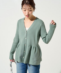 はるきち】アイボリー・ネイビー ストライプ Vネックカーディガン