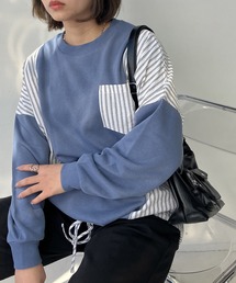 AS KNOW AS plus | ◯異素材切り替え 胸ポケット付き 裾リボンプルオーバー(Tシャツ/カットソー)