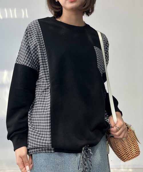 AS KNOW AS plus（アズノゥアズプラス）の「◯異素材切り替え 胸ポケット付き 裾リボンプルオーバー（Tシャツ/カットソー・レディース・アイボリー/ブラック/ブルー/オートミール・FREE）」の6枚目の写真