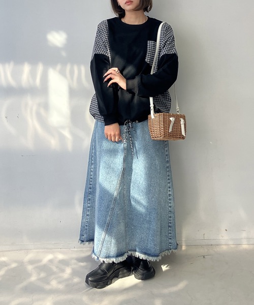 AS KNOW AS plus（アズノゥアズプラス）の「◯異素材切り替え 胸ポケット付き 裾リボンプルオーバー（Tシャツ/カットソー・レディース・アイボリー/ブラック/ブルー/オートミール・FREE）」の8枚目の写真