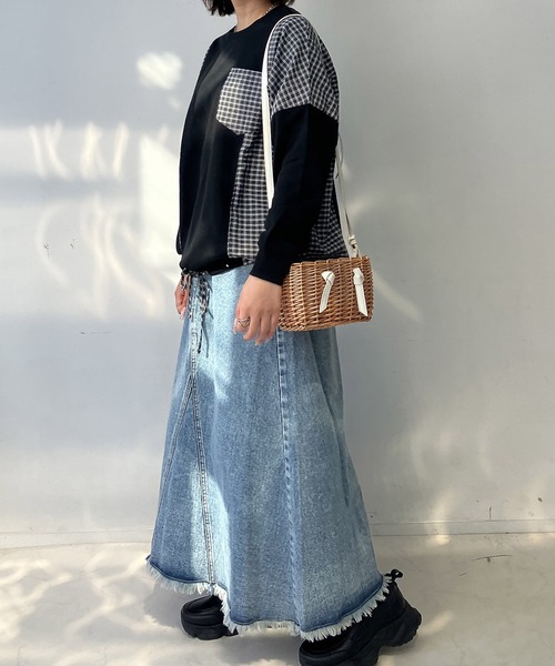 AS KNOW AS plus（アズノゥアズプラス）の「◯異素材切り替え 胸ポケット付き 裾リボンプルオーバー（Tシャツ/カットソー・レディース・アイボリー/ブラック/ブルー/オートミール・FREE）」の9枚目の写真