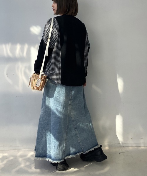 AS KNOW AS plus（アズノゥアズプラス）の「◯異素材切り替え 胸ポケット付き 裾リボンプルオーバー（Tシャツ/カットソー・レディース・アイボリー/ブラック/ブルー/オートミール・FREE）」の10枚目の写真