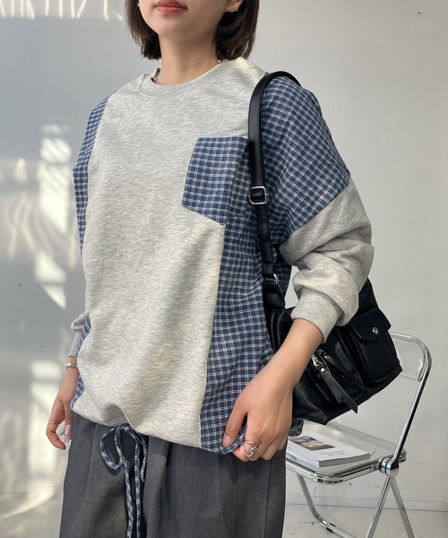 AS KNOW AS plus（アズノゥアズプラス）の「◯異素材切り替え 胸ポケット付き 裾リボンプルオーバー（Tシャツ/カットソー・レディース・アイボリー/ブラック/ブルー/オートミール・FREE）」の11枚目の写真