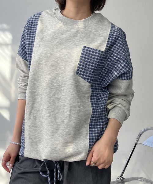 AS KNOW AS plus（アズノゥアズプラス）の「◯異素材切り替え 胸ポケット付き 裾リボンプルオーバー（Tシャツ/カットソー・レディース・アイボリー/ブラック/ブルー/オートミール・FREE）」の12枚目の写真