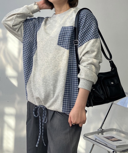 AS KNOW AS plus（アズノゥアズプラス）の「◯異素材切り替え 胸ポケット付き 裾リボンプルオーバー（Tシャツ/カットソー・レディース・アイボリー/ブラック/ブルー/オートミール・FREE）」の13枚目の写真