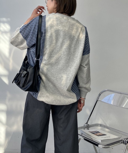 AS KNOW AS plus（アズノゥアズプラス）の「◯異素材切り替え 胸ポケット付き 裾リボンプルオーバー（Tシャツ/カットソー・レディース・アイボリー/ブラック/ブルー/オートミール・FREE）」の15枚目の写真