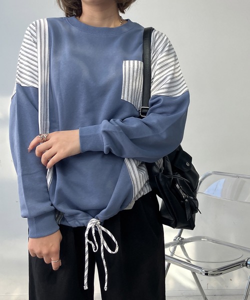 AS KNOW AS plus（アズノゥアズプラス）の「◯異素材切り替え 胸ポケット付き 裾リボンプルオーバー（Tシャツ/カットソー・レディース・アイボリー/ブラック/ブルー/オートミール・FREE）」の18枚目の写真