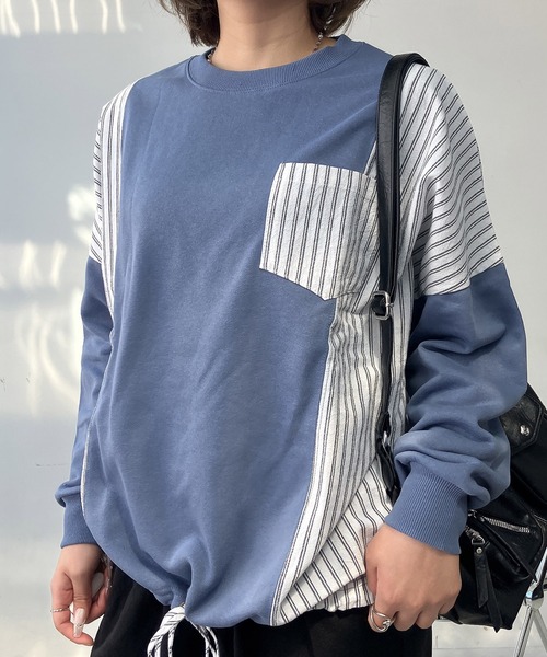 AS KNOW AS plus（アズノゥアズプラス）の「◯異素材切り替え 胸ポケット付き 裾リボンプルオーバー（Tシャツ/カットソー・レディース・アイボリー/ブラック/ブルー/オートミール・FREE）」の19枚目の写真