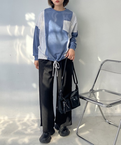 AS KNOW AS plus（アズノゥアズプラス）の「◯異素材切り替え 胸ポケット付き 裾リボンプルオーバー（Tシャツ/カットソー・レディース・アイボリー/ブラック/ブルー/オートミール・FREE）」の22枚目の写真