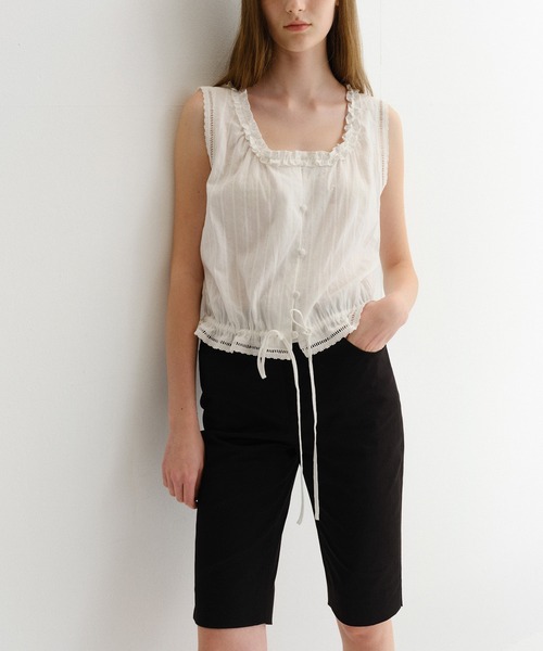 DUNST(ダンスト)の「【DUNST】FRILLED SLEEVELESS BLOUSE(シャツ/ブラウス・レディース・ブラック/ライトブルー/ホワイト・S)」の21枚目の写真