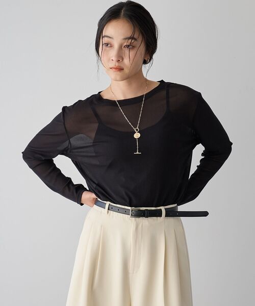 YECCA VECCA(イェッカヴェッカ)の「クルーネックシアートップス(Tシャツ/カットソー・レディース・ブラック/オフホワイト/ブルー・FREE)」の10枚目の写真