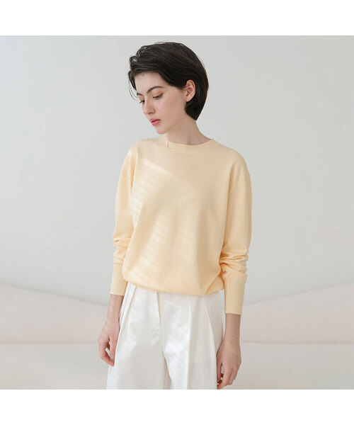 VASCARA（バスカラ）の「Double Point Round Neck Knitwear (5colors)（ニット/セーター・レディース・ブラック/カーキ/ライトピンク/クリーム/ライトイエロー・FREE）」の4枚目の写真