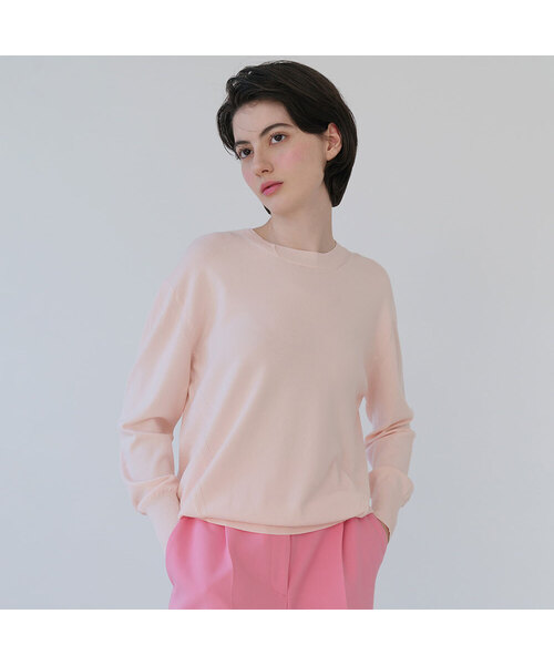 VASCARA（バスカラ）の「Double Point Round Neck Knitwear (5colors)（ニット/セーター・レディース・ブラック/カーキ/ライトピンク/クリーム/ライトイエロー・FREE）」の5枚目の写真