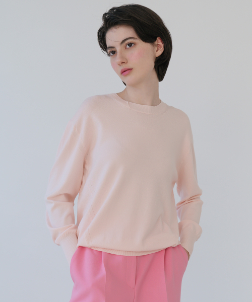VASCARA（バスカラ）の「Double Point Round Neck Knitwear (5colors)（ニット/セーター・レディース・ブラック/カーキ/ライトピンク/クリーム/ライトイエロー・FREE）」の6枚目の写真