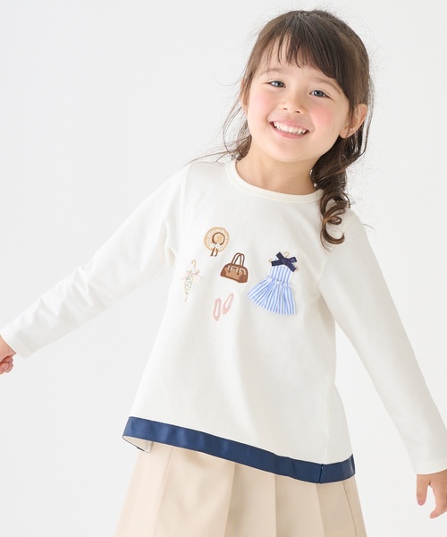 petit main(プティマイン)の「お洋服モチーフ長袖Tシャツ(Tシャツ/カットソー・キッズ・ネイビー/イエロー/オフホワイト/ライトピンク・110cm/90cm/80cm/100cm/120cm/130cm)」の2枚目の写真