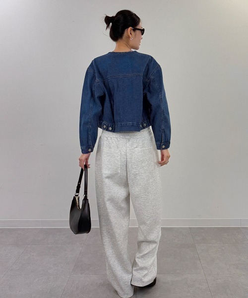 mellomela.(メロメラ)の「ショート丈Gジャン(デニムジャケット・レディース・グレー系その他7/ダークネイビー/ブルー・M)」の11枚目の写真