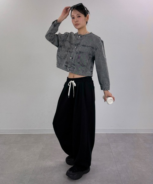 mellomela.(メロメラ)の「ショート丈Gジャン(デニムジャケット・レディース・グレー系その他7/ダークネイビー/ブルー・M)」の19枚目の写真