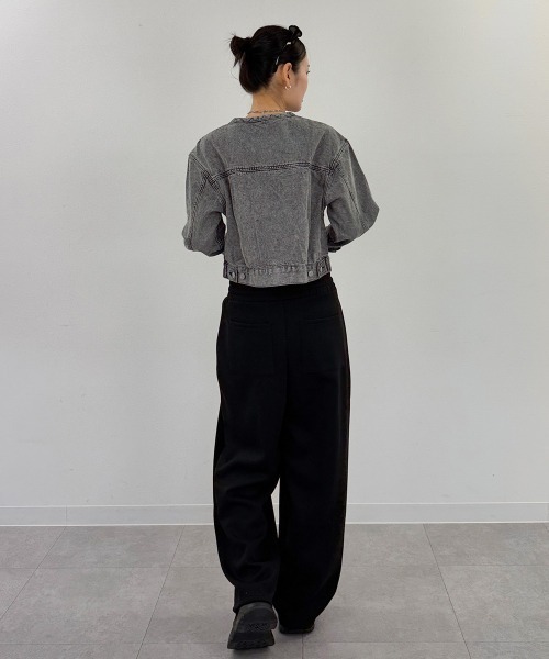 mellomela.(メロメラ)の「ショート丈Gジャン(デニムジャケット・レディース・グレー系その他7/ダークネイビー/ブルー・M)」の20枚目の写真
