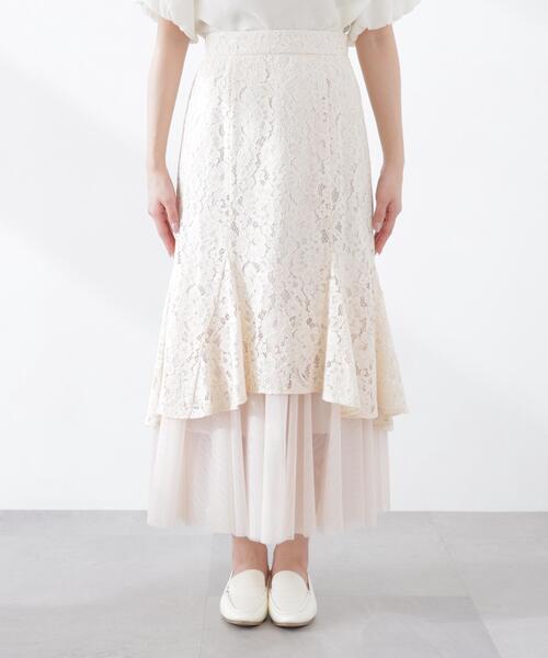 PROPORTION BODY DRESSING(プロポーションボディドレッシング)の「チュールドッキングレーススカート / 1216120300(スカート・レディース・ホワイト系その他/ベージュ・P/S/MEDIUM)」の4枚目の写真