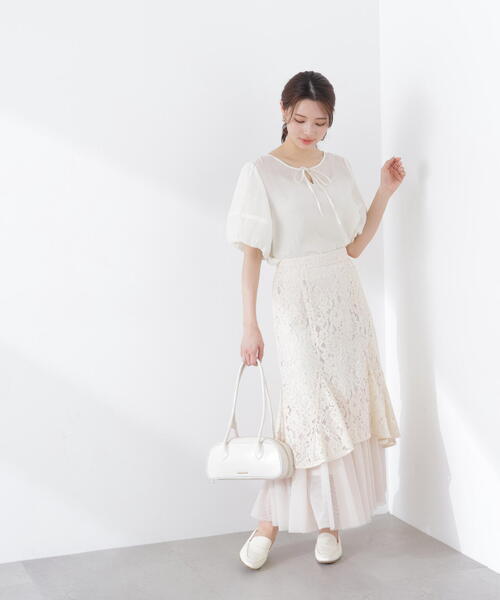 PROPORTION BODY DRESSING(プロポーションボディドレッシング)の「チュールドッキングレーススカート / 1216120300(スカート・レディース・ホワイト系その他/ベージュ・P/S/MEDIUM)」の1枚目の写真