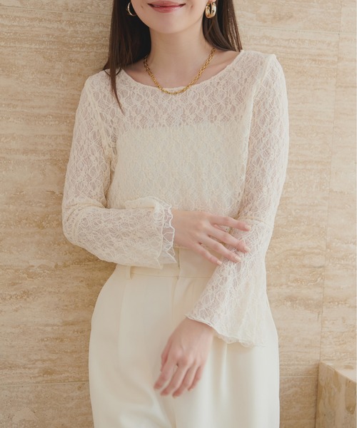 natural couture（ナチュラルクチュール）の「フレア袖リバーシブルレース（Tシャツ/カットソー・レディース・ネイビー/ブルー/ピンク/ブラック/アイボリー・FREE）」の8枚目の写真