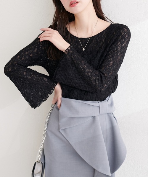 natural couture（ナチュラルクチュール）の「フレア袖リバーシブルレース（Tシャツ/カットソー・レディース・ネイビー/ブルー/ピンク/ブラック/アイボリー・FREE）」の22枚目の写真