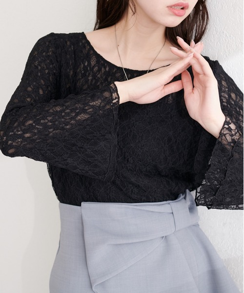 natural couture（ナチュラルクチュール）の「フレア袖リバーシブルレース（Tシャツ/カットソー・レディース・ネイビー/ブルー/ピンク/ブラック/アイボリー・FREE）」の20枚目の写真