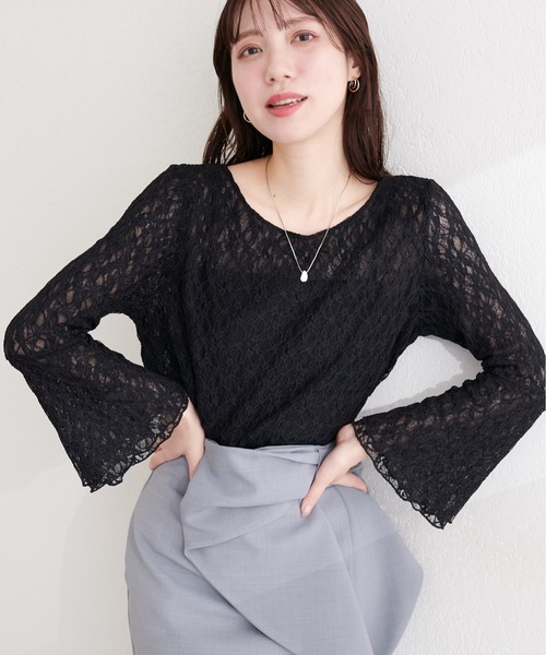 natural couture（ナチュラルクチュール）の「フレア袖リバーシブルレース（Tシャツ/カットソー・レディース・ネイビー/ブルー/ピンク/ブラック/アイボリー・FREE）」の21枚目の写真