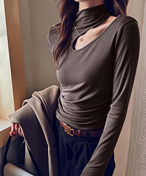 MAISON DE THERESE(メゾン ド テレーズ)の「ハイネック長袖Tシャツ ロン T(Tシャツ/カットソー・レディース・グレー/ダークグレー/ブラウン系その他/ブラック/ホワイト・M)」の4枚目の写真