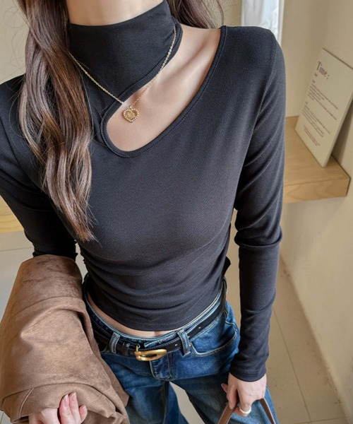 MAISON DE THERESE(メゾン ド テレーズ)の「ハイネック長袖Tシャツ ロン T(Tシャツ/カットソー・レディース・グレー/ダークグレー/ブラウン系その他/ブラック/ホワイト・M)」の6枚目の写真