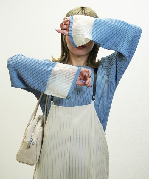 gossara(ゴサラ)の「リブ袖口シアーPO(ニット/セーター・レディース・ブラック/オフホワイト/ブルー・FREE)」の3枚目の写真