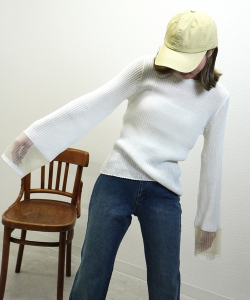 gossara(ゴサラ)の「リブ袖口シアーPO(ニット/セーター・レディース・ブラック/オフホワイト/ブルー・FREE)」の16枚目の写真