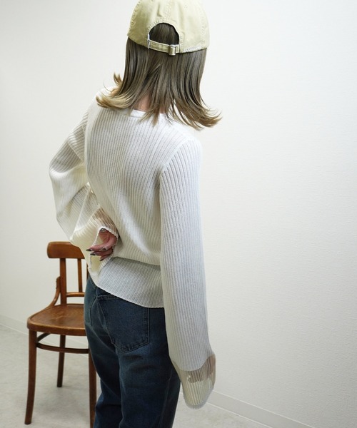 gossara(ゴサラ)の「リブ袖口シアーPO(ニット/セーター・レディース・ブラック/オフホワイト/ブルー・FREE)」の14枚目の写真