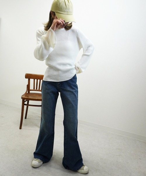 gossara(ゴサラ)の「リブ袖口シアーPO(ニット/セーター・レディース・ブラック/オフホワイト/ブルー・FREE)」の13枚目の写真