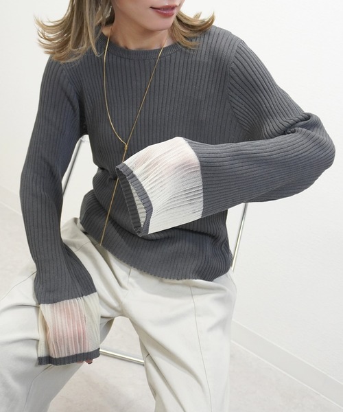 gossara(ゴサラ)の「リブ袖口シアーPO(ニット/セーター・レディース・ブラック/オフホワイト/ブルー・FREE)」の11枚目の写真