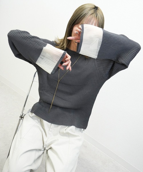 gossara(ゴサラ)の「リブ袖口シアーPO(ニット/セーター・レディース・ブラック/オフホワイト/ブルー・FREE)」の10枚目の写真