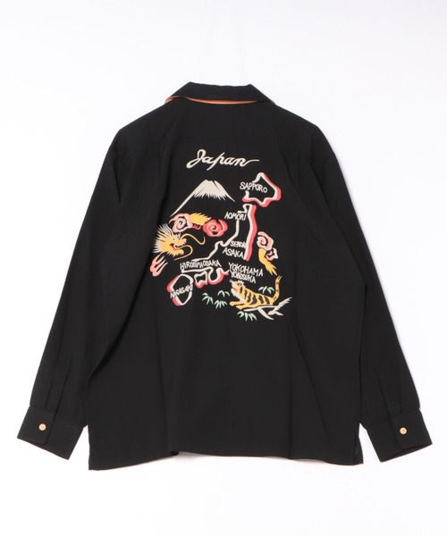 HOUSTON（ヒューストン）の「HYUSTON　スーベニアシャツロング(MAP)（シャツ/ブラウス・メンズ・グレー/ブラック/オリーブ・MEDIUM/LARGE/X-LARGE/XX-LARGE）」の4枚目の写真