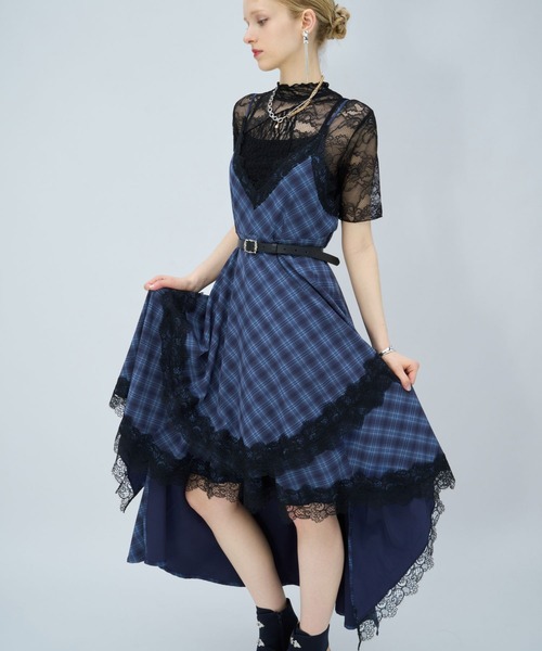 HARE(ハレ)の「イレヘムレイヤーキャミワンピース(HARE)(ワンピース・レディース・ブラック/チェック/ブルー/ネイビー/ブラック系その他・FREE)」の4枚目の写真