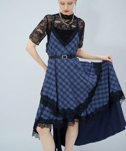 HARE(ハレ)の「イレヘムレイヤーキャミワンピース(HARE)(ワンピース・レディース・ブラック/チェック/ブルー/ネイビー/ブラック系その他・FREE)」の14枚目の写真