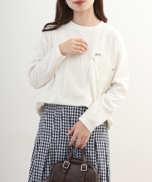Quelle Chance(ケルシャンス)の「ポケット1ポイント刺繍プルオーバー 獺 長袖Tシャツ(Tシャツ/カットソー・レディース・ミント/キナリ/チャコールグレー・L/M)」の6枚目の写真