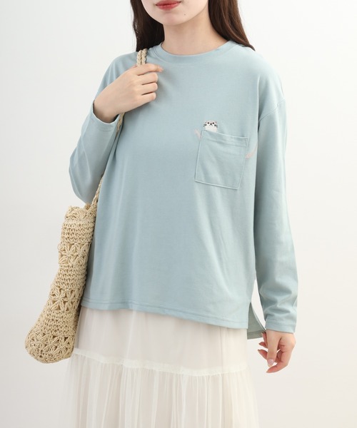 Quelle Chance(ケルシャンス)の「ポケット1ポイント刺繍プルオーバー 獺 長袖Tシャツ(Tシャツ/カットソー・レディース・ミント/キナリ/チャコールグレー・L/M)」の16枚目の写真