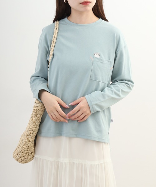 Quelle Chance(ケルシャンス)の「ポケット1ポイント刺繍プルオーバー 獺 長袖Tシャツ(Tシャツ/カットソー・レディース・ミント/キナリ/チャコールグレー・L/M)」の17枚目の写真