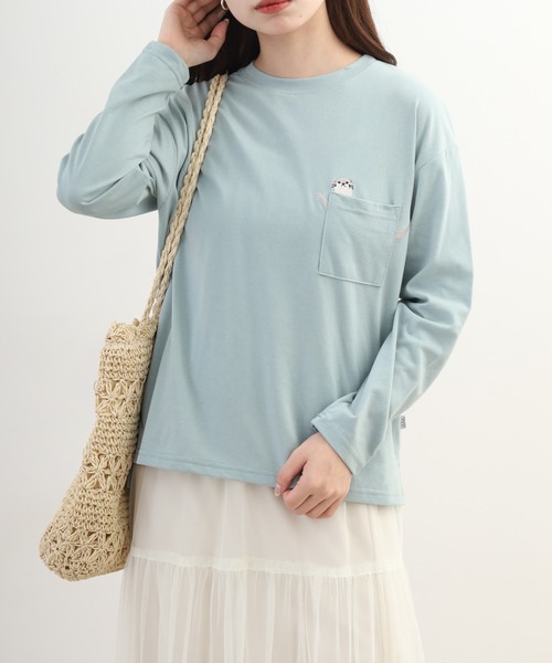 Quelle Chance(ケルシャンス)の「ポケット1ポイント刺繍プルオーバー 獺 長袖Tシャツ(Tシャツ/カットソー・レディース・ミント/キナリ/チャコールグレー・L/M)」の19枚目の写真