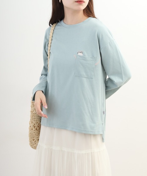 Quelle Chance(ケルシャンス)の「ポケット1ポイント刺繍プルオーバー 獺 長袖Tシャツ(Tシャツ/カットソー・レディース・ミント/キナリ/チャコールグレー・L/M)」の20枚目の写真