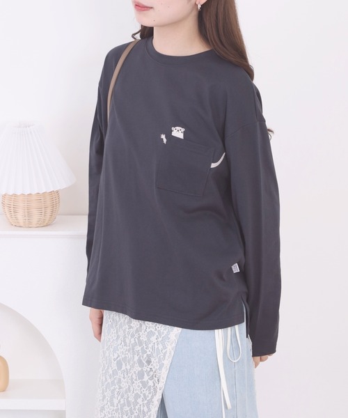Quelle Chance(ケルシャンス)の「ポケット1ポイント刺繍プルオーバー 獺 長袖Tシャツ(Tシャツ/カットソー・レディース・ミント/キナリ/チャコールグレー・L/M)」の11枚目の写真
