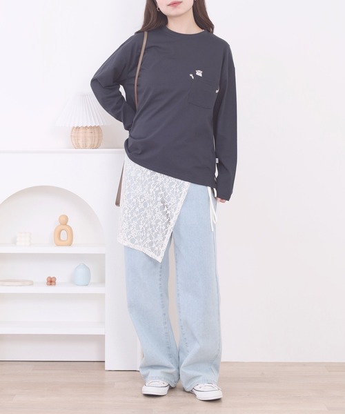 Quelle Chance(ケルシャンス)の「ポケット1ポイント刺繍プルオーバー 獺 長袖Tシャツ(Tシャツ/カットソー・レディース・ミント/キナリ/チャコールグレー・L/M)」の14枚目の写真