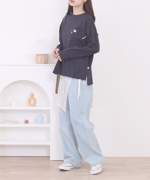 Quelle Chance(ケルシャンス)の「ポケット1ポイント刺繍プルオーバー 獺 長袖Tシャツ(Tシャツ/カットソー・レディース・ミント/キナリ/チャコールグレー・L/M)」の15枚目の写真