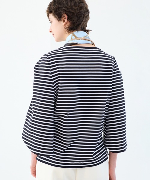 R-ISM(リズム)の「【洗える】タック袖コットンボーダーカットソー(Tシャツ/カットソー・レディース・ブラック/オフホワイト・4)」の6枚目の写真